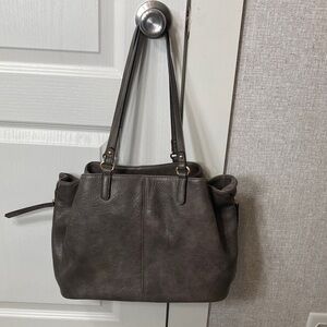 Classic Women's Gray Leather Tote Shoulder Bag
